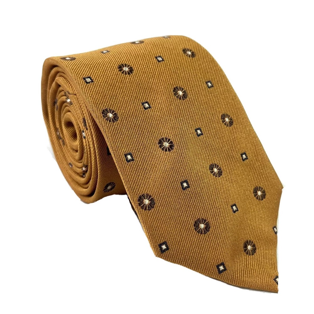 M.Ferretti Orange Floral Print Pure Silk Mens Tie 3 Inch Width NWT
